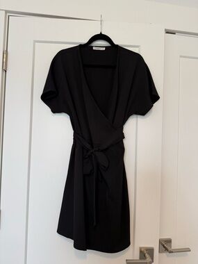 hazel Black Short Sleeve Wrap Dress with Tie